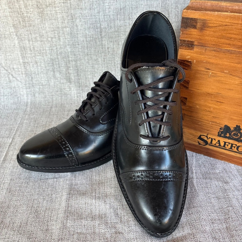 Chancellors Dress Shoes Black Cap Toe Oxford 9 Mens Made in USA Brogue Formal